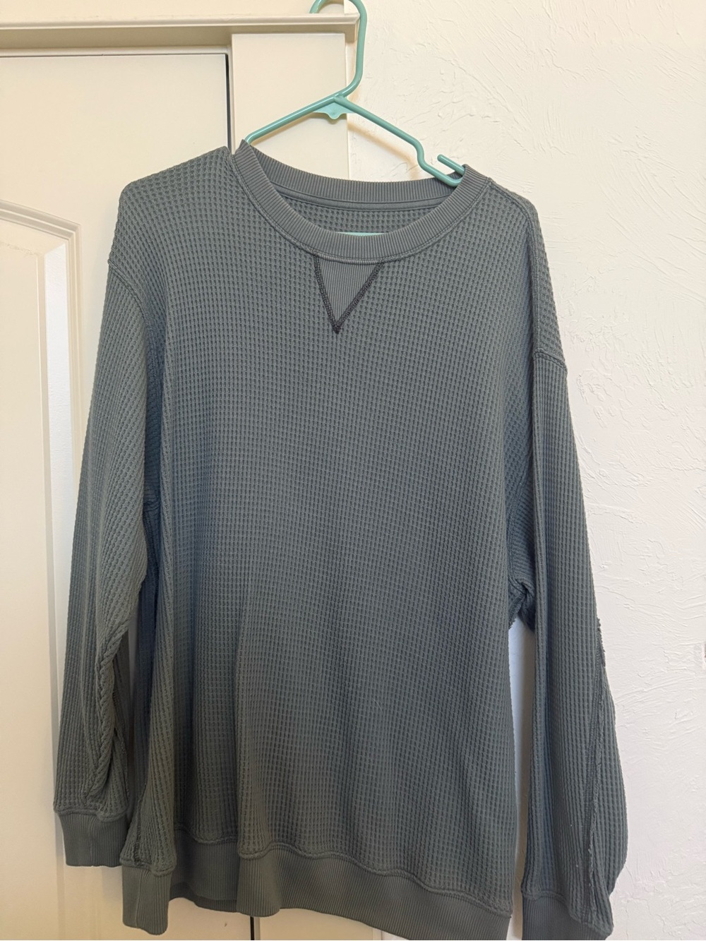 Aerie Oversized Waffle Knit Crewneck Sweater - Slate green